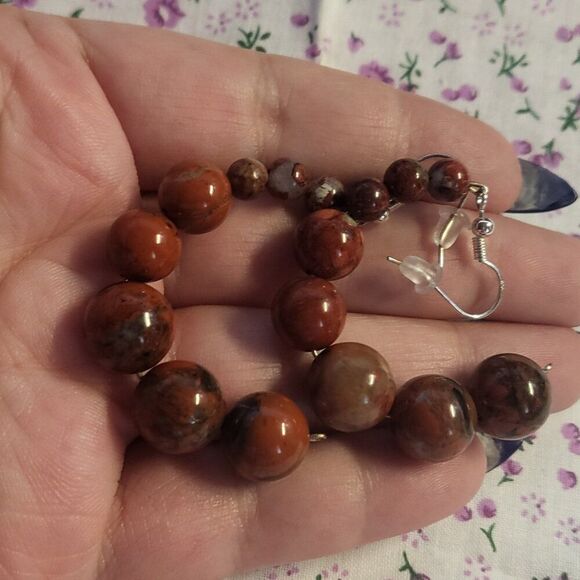 Large Brown Agate Beaded Dangle Earrings - Picture 2 of 6